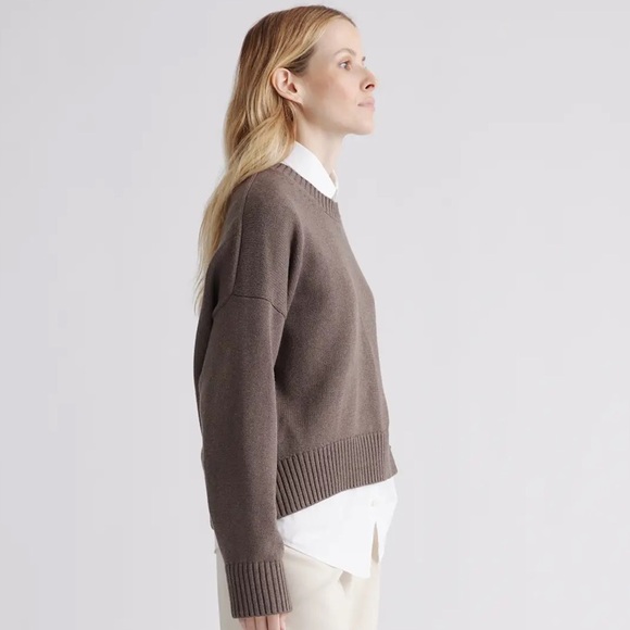 NWT Quince 100% Organic Cotton Boyfriend Crew Sweater - Small - Heather Brown - Picture 5 of 8